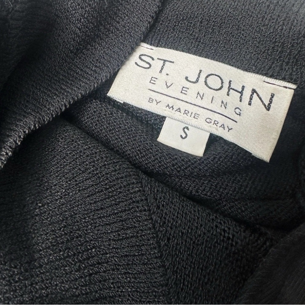 St. John Evening Santana Black Short Sleeve Knit Mock Turtleneck Rhinestones - Picture 3 of 6